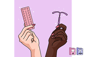 Contraception Methods with Hands, a Person Illustration by MISS CHATZ