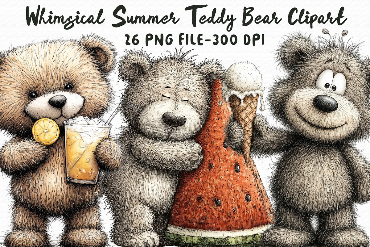 Whimsical Summer Teddy Bear Clipart, an Illustration by Libby Wishes (Photo 1 of 6)