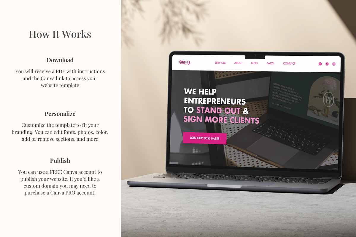 Pink Business Canva Website Template, a Landing Page Template by GlamWebDesigns (Photo 7 of 7)