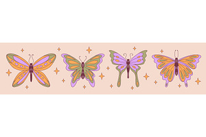 Retro butterfly set - funky winged, an Animal Illustration by art PVP - market