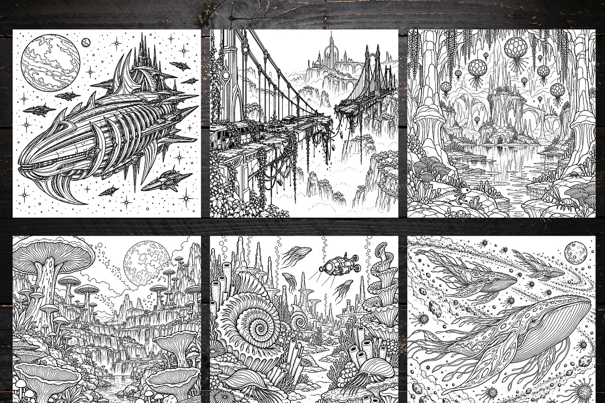 Alien Worlds Coloring Pages Bundle, a Brochure Template by LA Design (Photo 2 of 10)