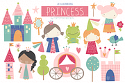 Princess clipart set, an Illustration by Poppymoondesign (Thumbnail 1 of 3)