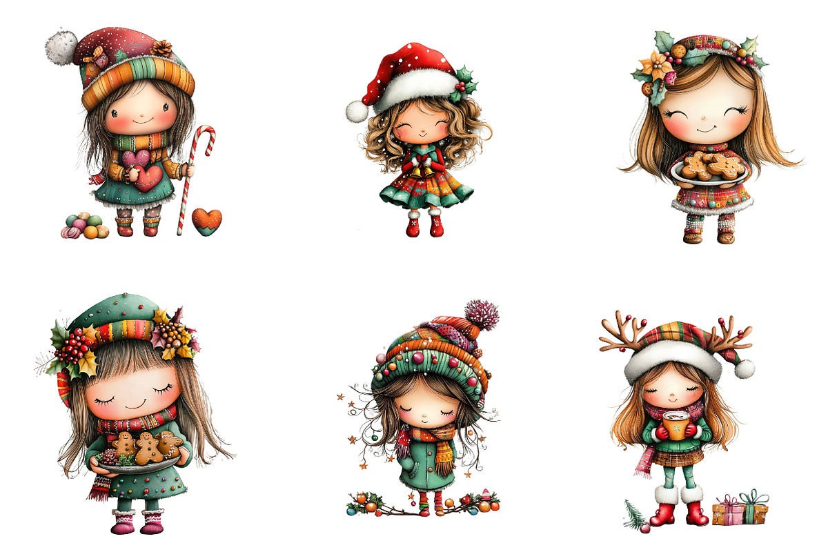 Quirky Christmas Cute Girl Clipart, an Illustration by CreationArt (Photo 2 of 5)