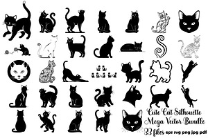 Cute Cat Silhouette Mega Vector Bund, an Animal Illustration by Designer_Momina
