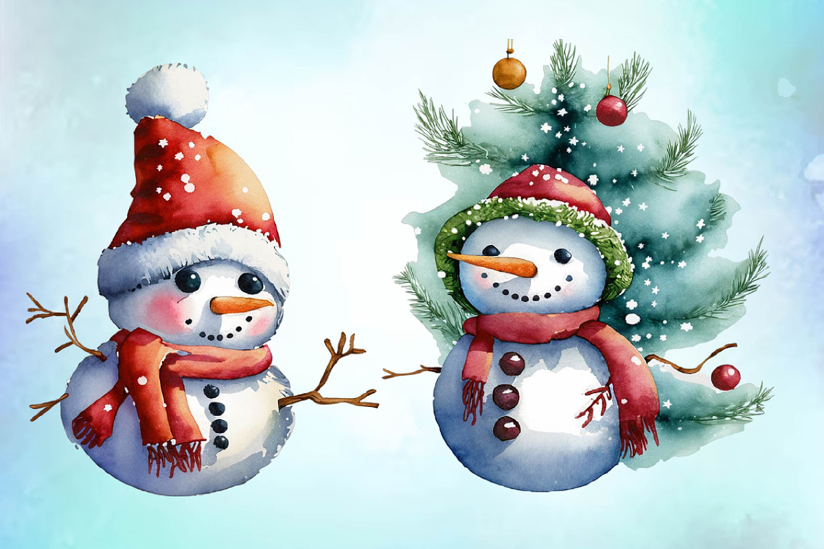Cute Christmas Snowman Clipart, a Seasonal Illustration by Craft Nest (Photo 3 of 5)