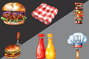 Watercolor BBQ Barbecue Clipart, an Illustration by Black Bird Studio (Thumbnail 2 of 6)