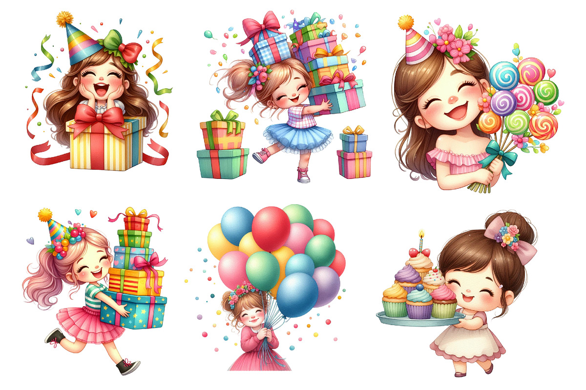Funny Birthday Party Girl Clipart, an Illustration by Designworld (Photo 2 of 4)
