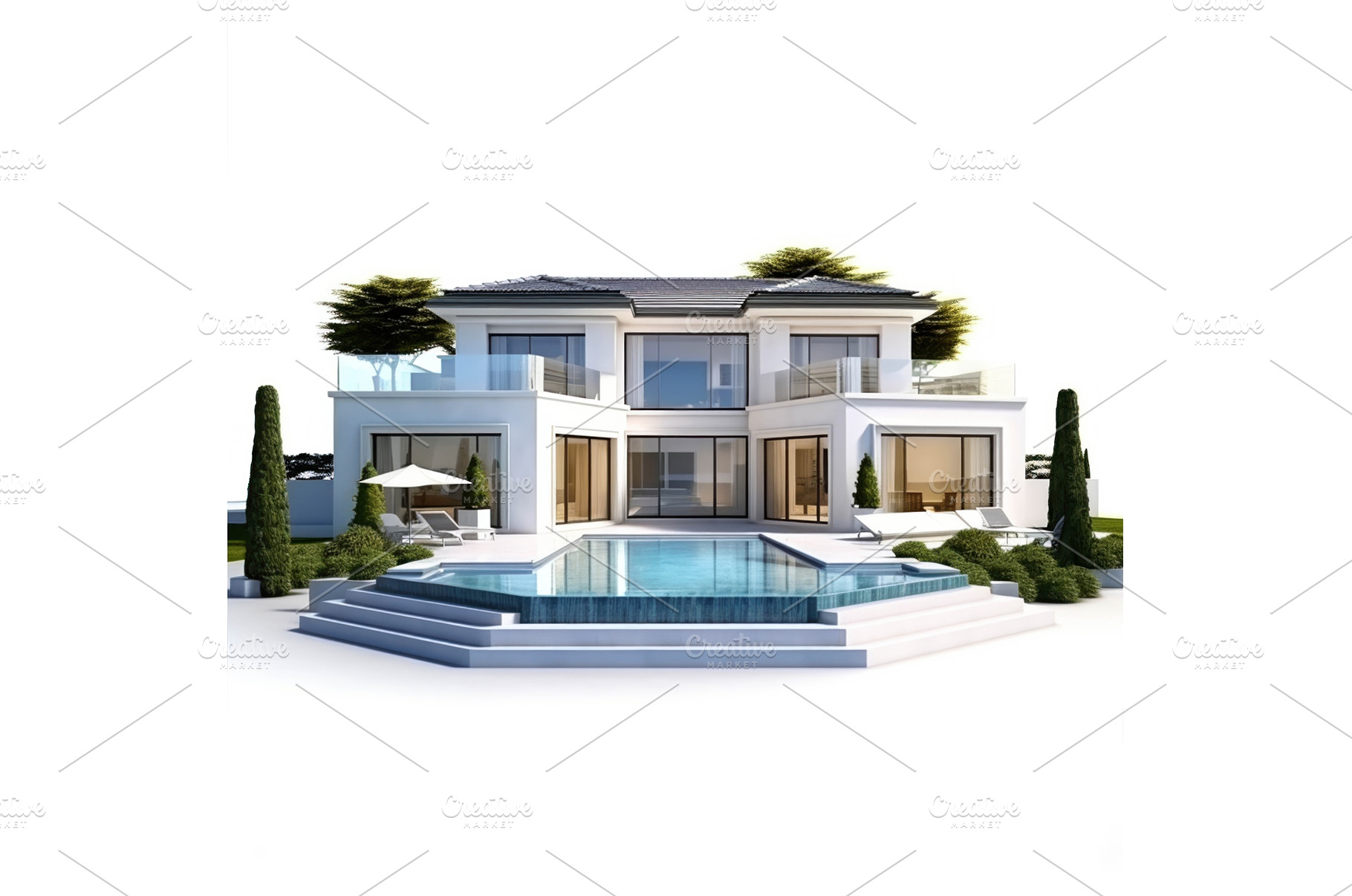 Modern luxury cottage isolated on, an Architecture Photo by Alena Stoyko design