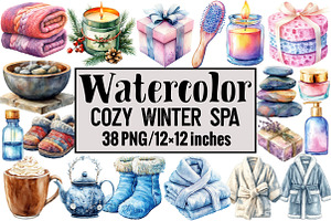 Cozy Winter Spa Watercolor, an Illustration by Design Market