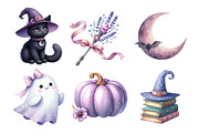 Watercolor Lavender Halloween Clipar, an Animal Illustration by Daily.Designs (Thumbnail 2 of 5)