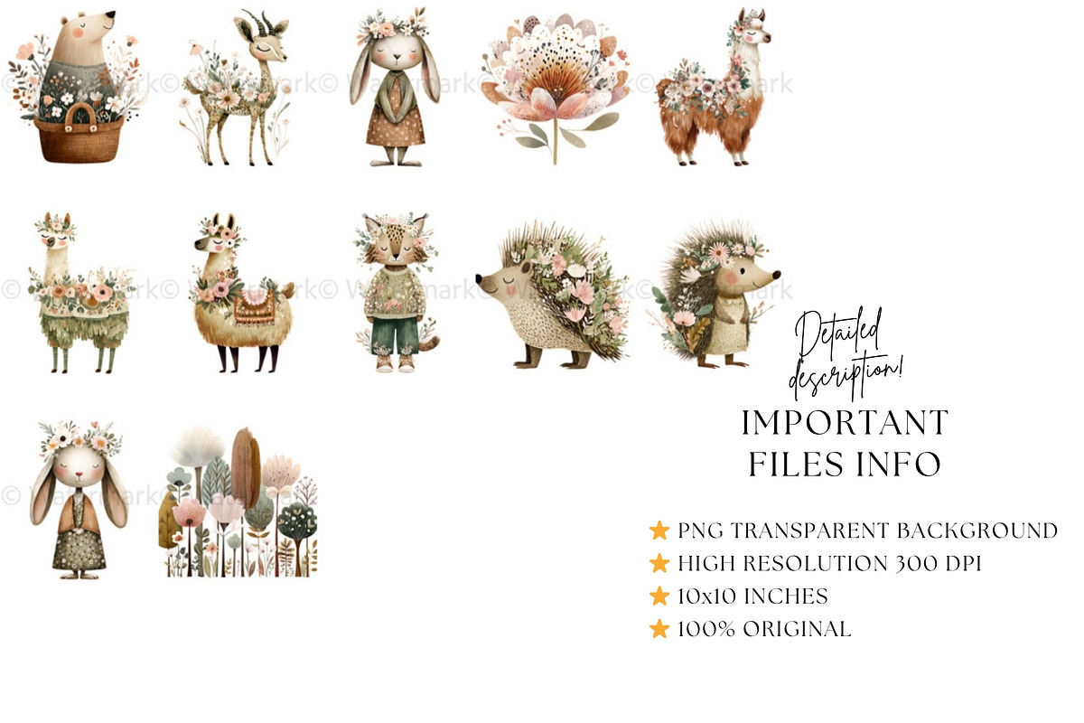 Floral Nursery Animals Clipart, a Decorative Illustration by Nicole Branger Art (Photo 9 of 19)