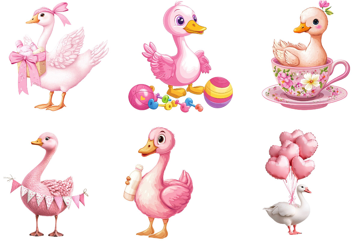 Pink Silly Goose Baby Shower Clipart, an Illustration by Designking (Photo 3 of 5)