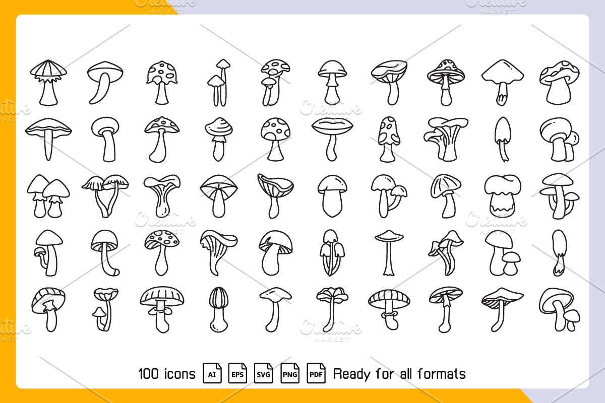 Mushroom and Toadstool Icons Vector, an Outline Icon by Designfour (Photo 3 of 6)