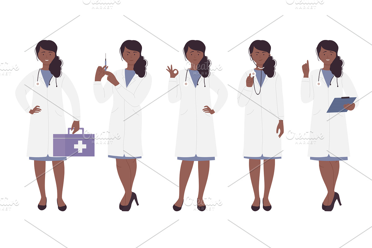 Female Doctor Poses in Various, a Healthcare Illustration by Flashvector