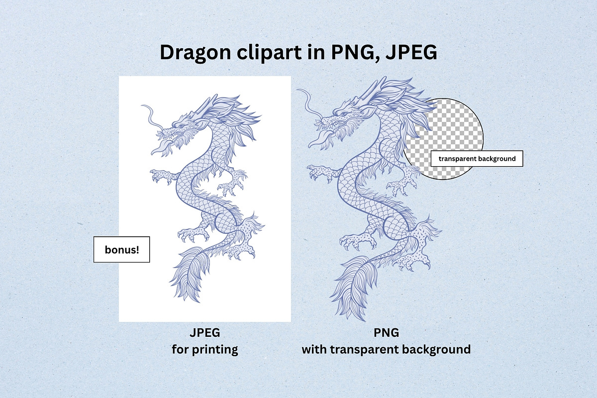 Pale Blue Chinese Dragon in Clouds, a Pattern Graphic by ilonitta (Photo 8 of 9)
