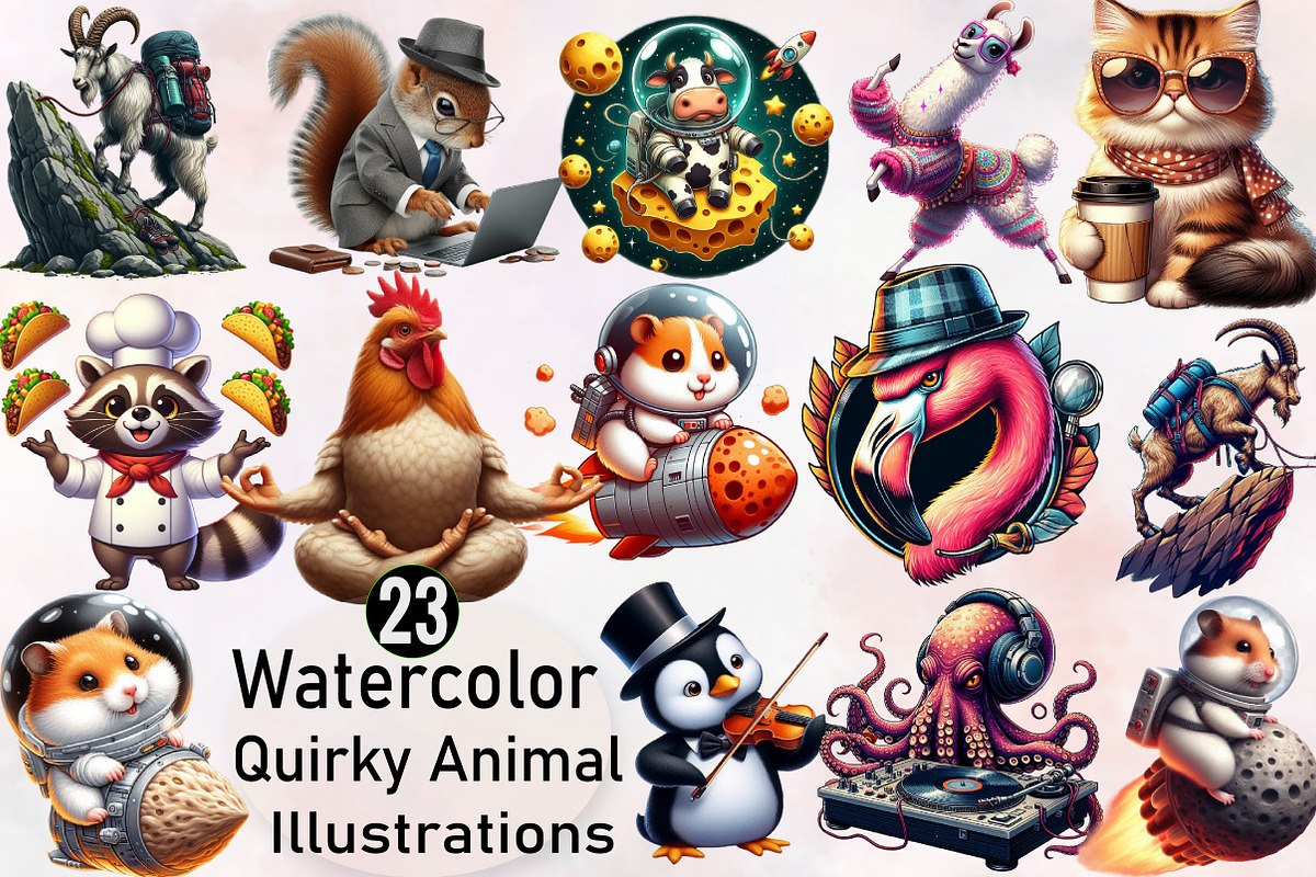Kawaii Quirky Animal Sublimation Cli, an Illustration by SVGArt (Photo 1 of 8)