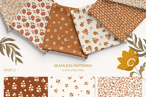 Warm Florals Pattern & Clipart