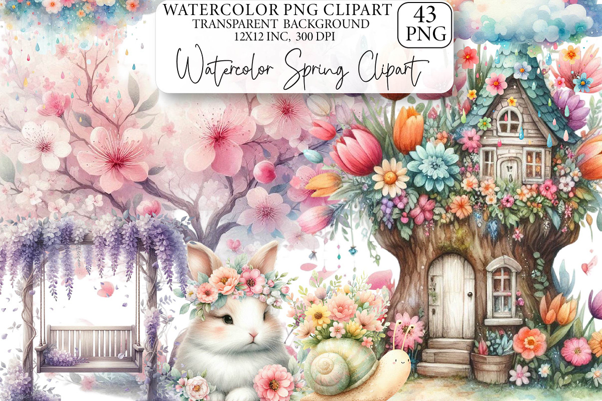 Watercolor Spring Clipart, an Illustration by DreamPrint404 (Photo 1 of 7)