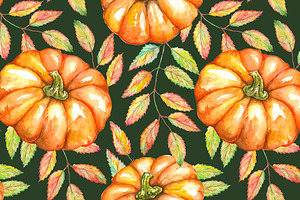 Pumpkin rowan leaf seamless pattern