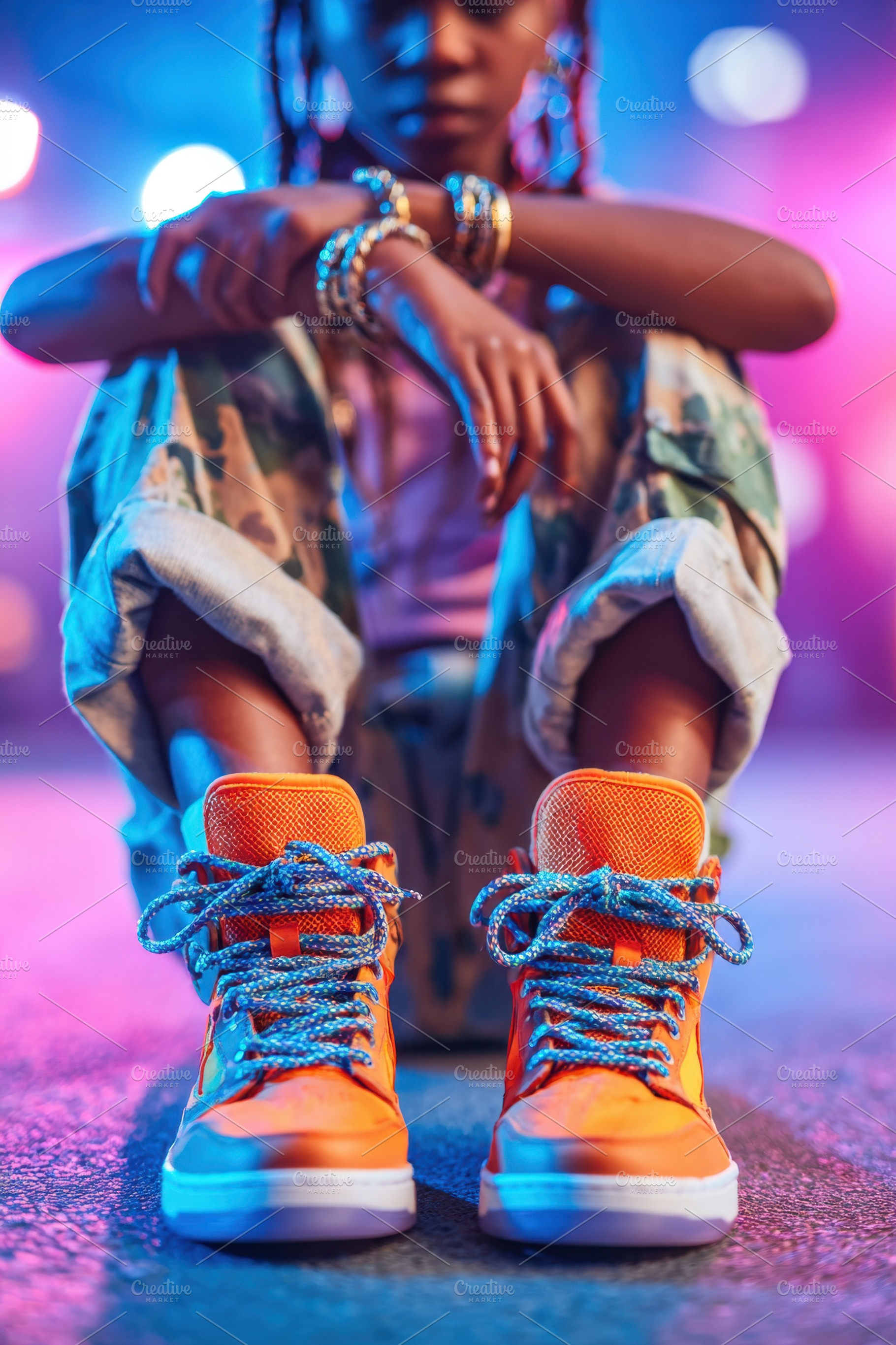 Vibrant street style with orange sneakers, a Sports & Recreation Photo by AlyaAnd
