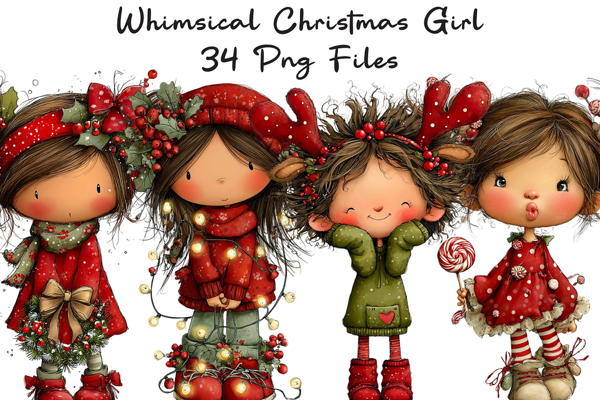 Whimsical Christmas Girl Clipart, an Illustration by CraftArtStudio (Photo 1 of 6)