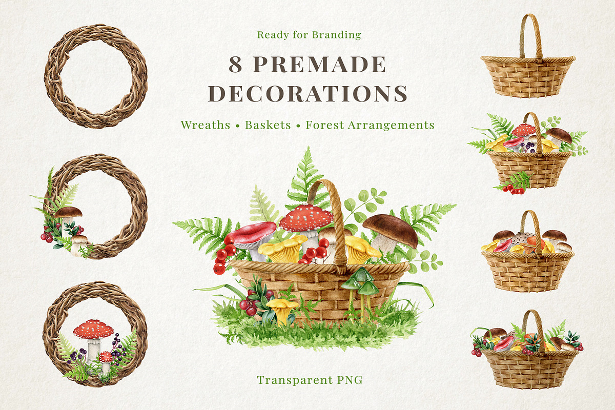Forest Mushrooms Watercolor Clipart, a Decorative Illustration by AnitaPol (Photo 9 of 21)