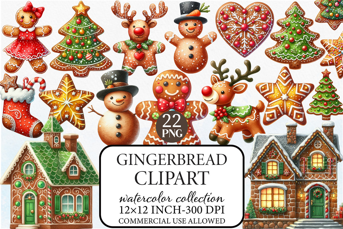 Watercolor Gingerbread Clipart, an Illustration by Libby Wishes (Photo 1 of 7)
