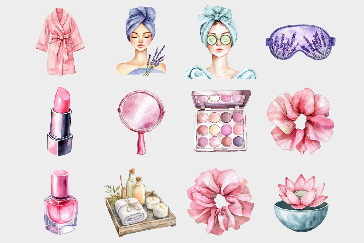 Watercolor Spa Day Clipart, a Seasonal Illustration by Design Market (Photo 2 of 5)