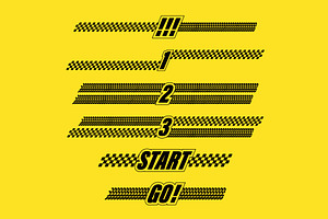 Sport flags yellow start silhouettes