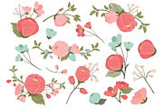 Mint & Coral Flowers Clipart, an Illustration by Amanda Ilkov (Thumbnail 2 of 3)