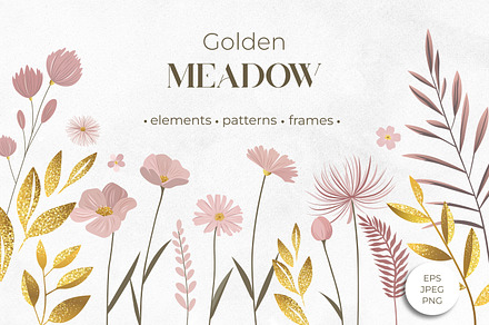 Delicate Wildflowers and Gold Leaves