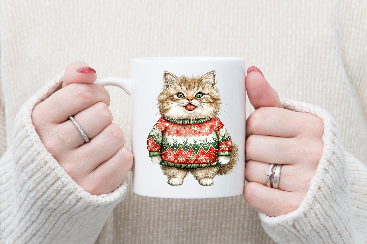 Whimsical Christmas Cats Clipart, an Illustration by designcity5 (Photo 4 of 5)