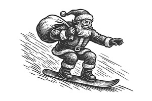 Santa Claus skiing downhill, a Sport Illustration by AlexArt