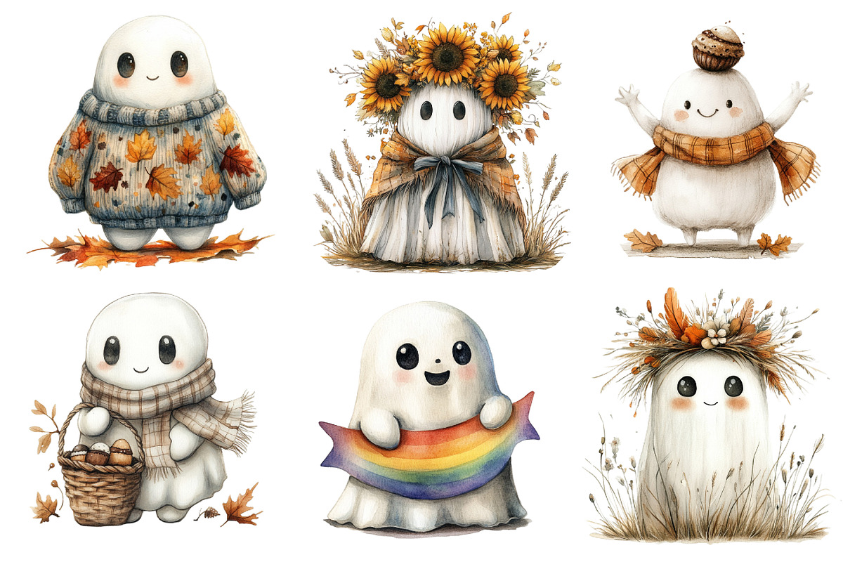 Cute Boho Fall Ghost Clipart, an Illustration by Dream Creation (Photo 5 of 7)