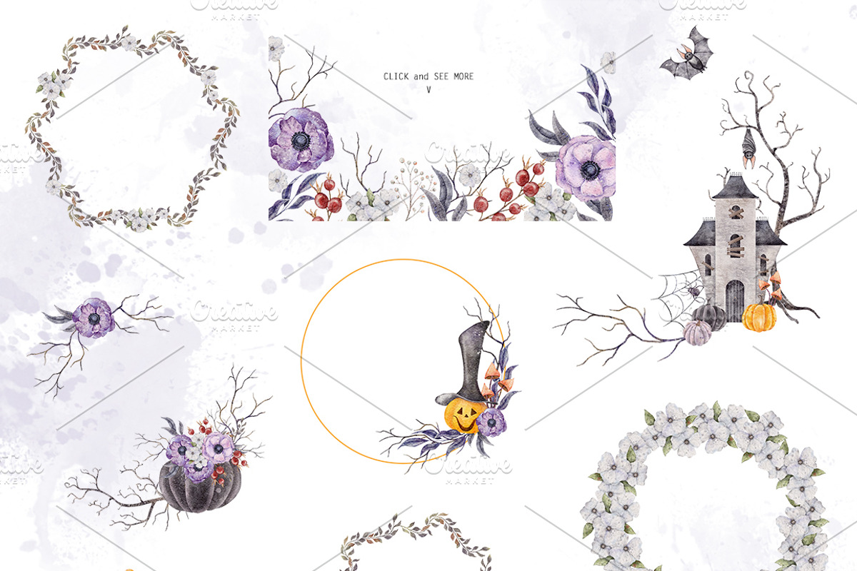 Spooky Halloween watercolor clipart, a Seasonal Illustration by Daryartsy (Photo 3 of 10)