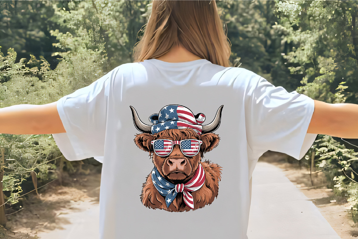 Patriotic highland cow american flag, an Illustration by CrexoraLab (Photo 4 of 4)