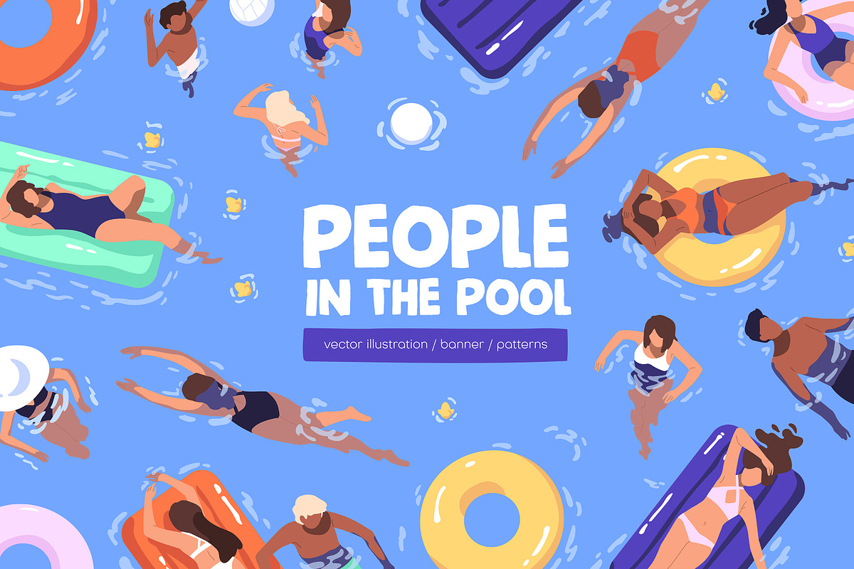 People in pool, set + backgrounds, a Person Illustration by PaperTrident (Photo 1 of 8)