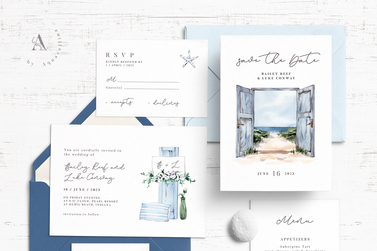 Nautical Beach Wedding Illustrations, a Decorative Illustration by Aquarellina (Photo 25 of 34)