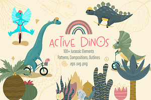 Cute Dinosaurs – Clipart & Patterns