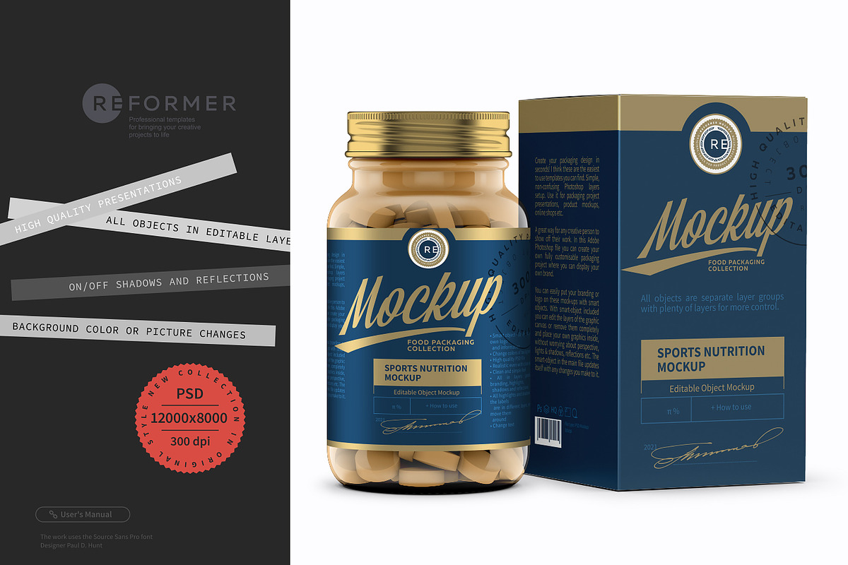 Bottle 45 Pills & Box Mockup, a Packaging Mockup by Reformer Mockup (Photo 3 of 6)