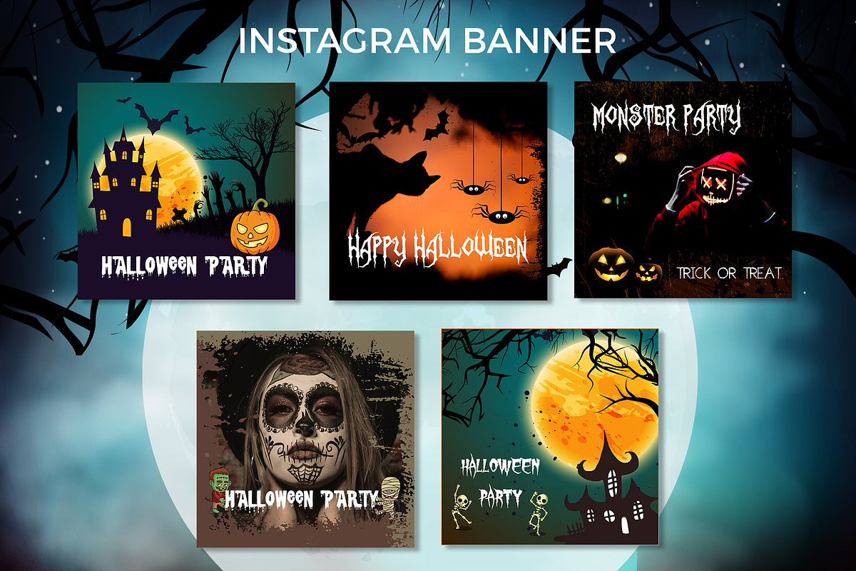 Halloween Party Instagram Banners, a Social Media Template by Nisha Droch (Photo 2 of 3)