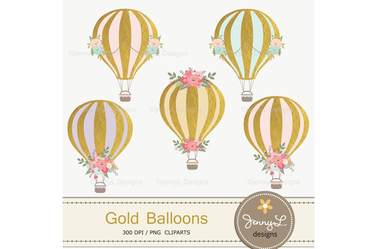 Gold Hot Air Balloon Clipart, an Illustration by JennyL Designs (Photo 1 of 2)