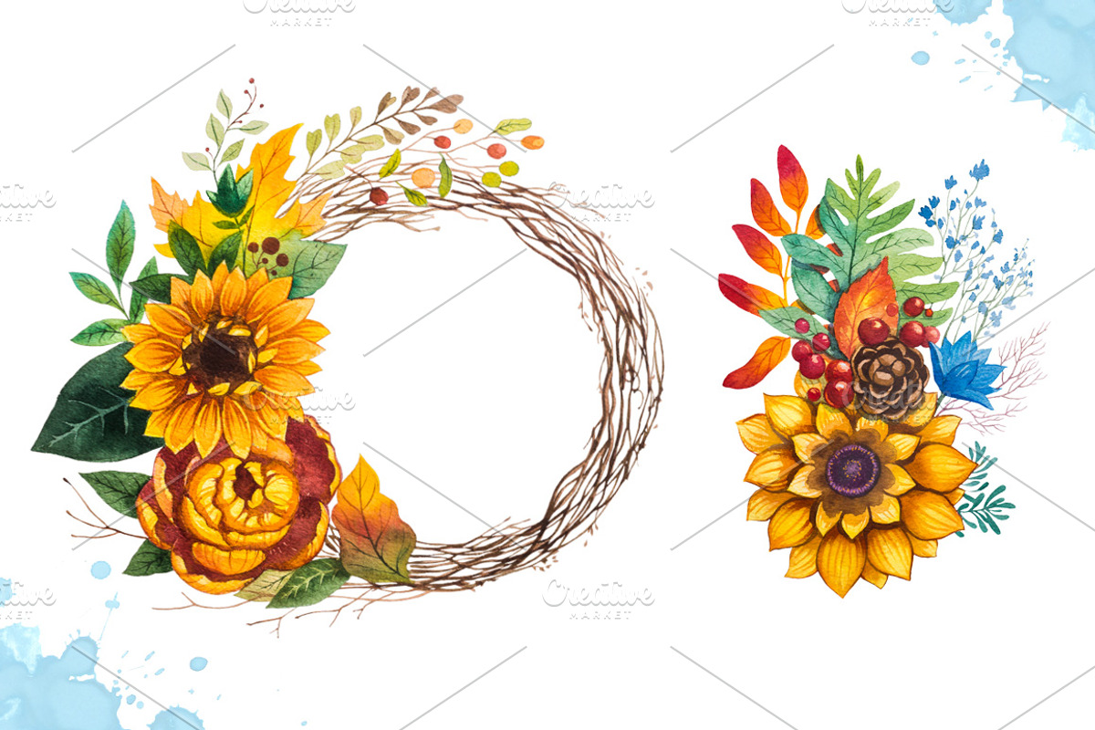 Autumn leaves. Watercolor set., a Decorative Illustration by AlexGreenArt (Photo 8 of 11)