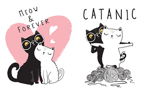 Funny cat set.T shirt graphic.Tattoo