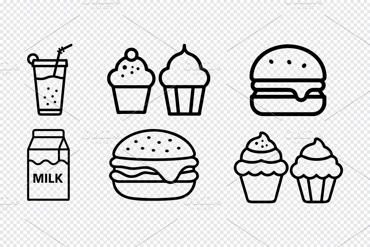 Simple line art food and drink icons, an Icon by Toufiqul