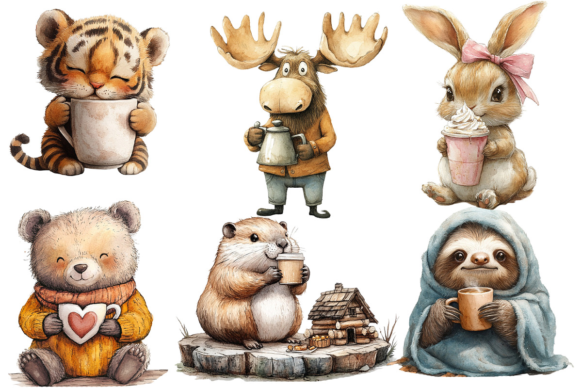 Animals Love Coffee Clipart, an Animal Illustration by Designworld (Photo 4 of 5)