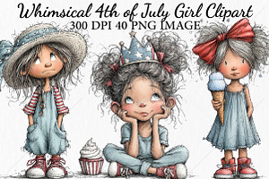 Whimsical 4th of July Girl Clipart, a Seasonal Illustration by Canvas Craft