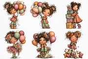 Whimsical Birthday Girls Clipart, a Seasonal Illustration by Craft Nest (Thumbnail 3 of 6)