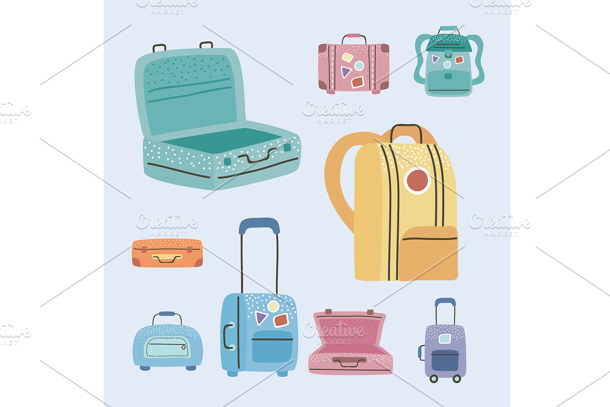 nine travel bags, an Object Illustration by studiogstock