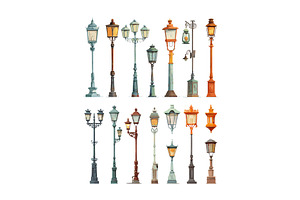 Vintage old street lamps cartoon, an Object Illustration by Onyx